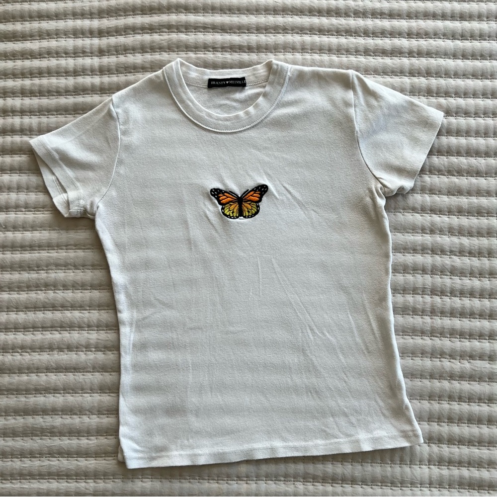 Brandy Melville | Butterfly white crop t-shirt